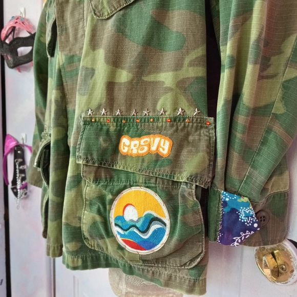 SOLD @MARKET Vintage Army Camo custom trippy hippie Rage patch jacket! - Picture 3 of 8